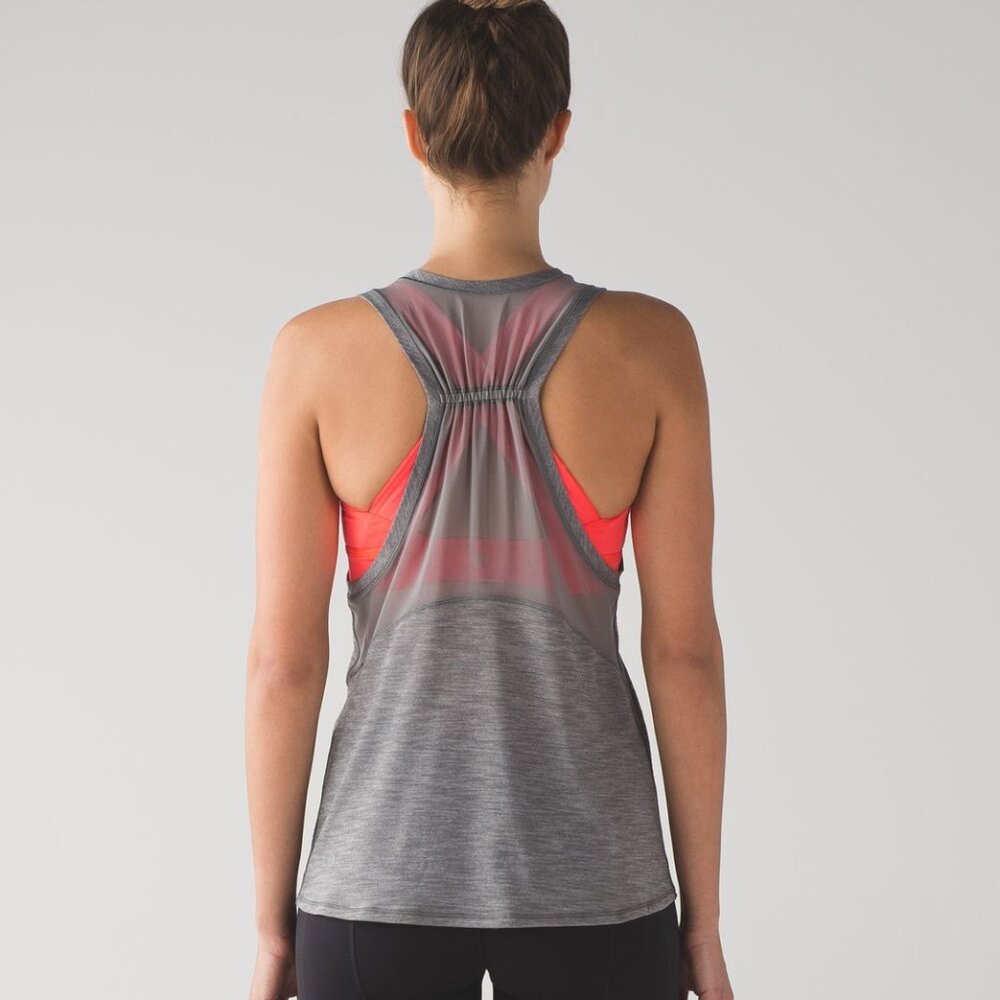 Lululemon Work the Circuit Tank in Heather Slate Grey Electric Coral